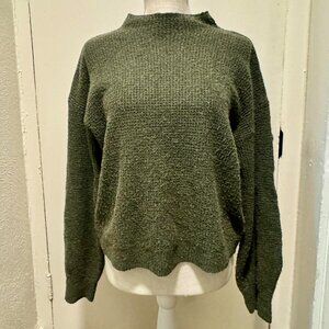 Juniors Pink Rose Green Mock Neck Drop Sleeve Cropped Sweater/L